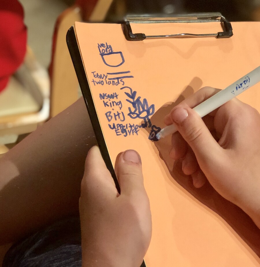 Person writing hieroglyphs