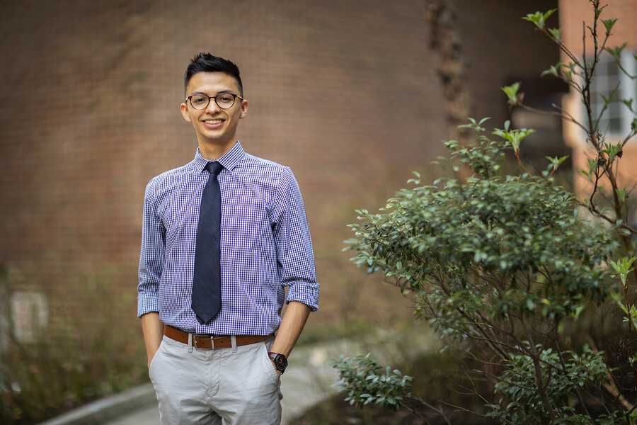 Antonio Renteria outside of the Nursing School