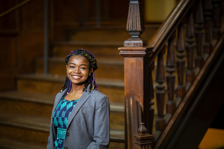 Woman standing on stairs