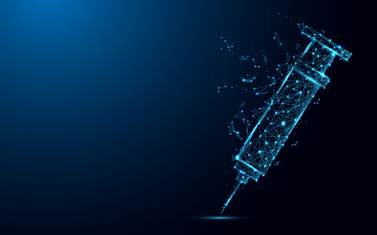 Ilustration of a hypodermic needle made up of data points.