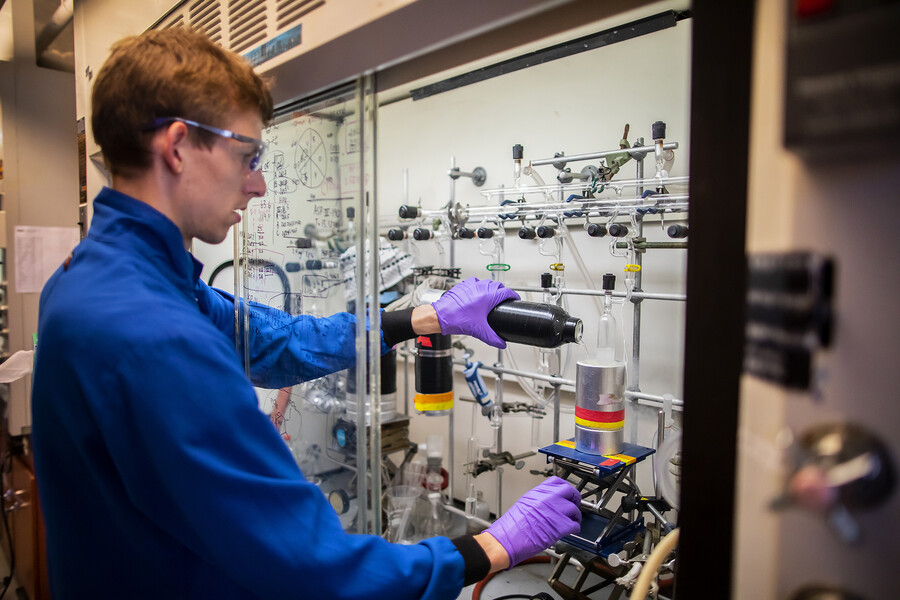 glassblower student working in the chemistry lab