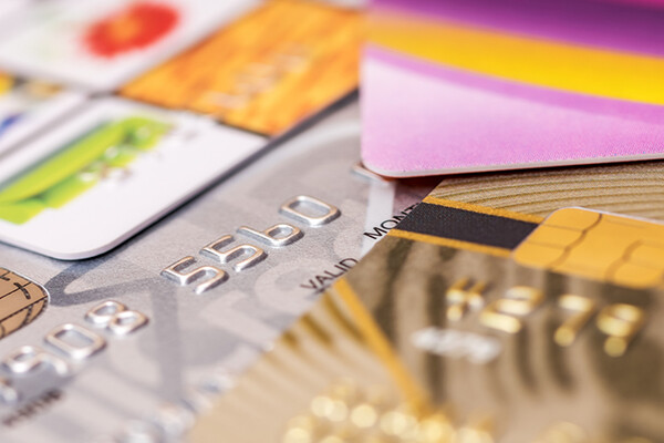 Closeup of a stack of credit cards