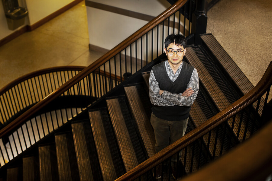 a person standing on a staircase