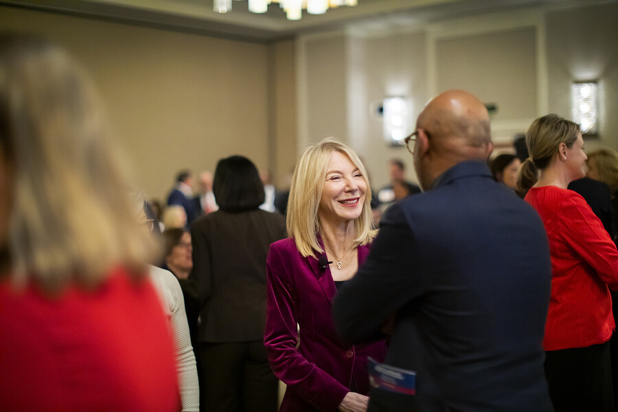 AG talks with folks after conversation