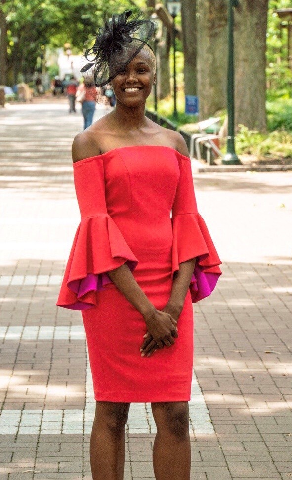 Portrait of woman in a dress on Locust Walk