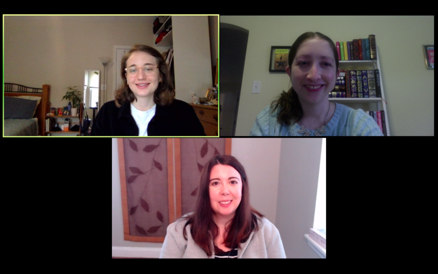 Three people in a video conference