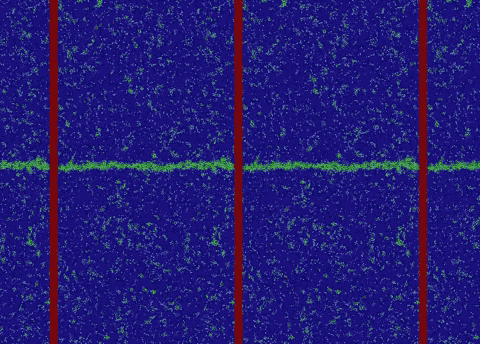 A molecular simulation of a grain boundary migrating.