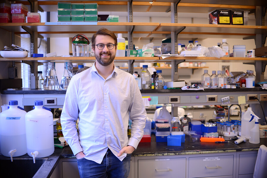Andrew Vaughan in his Penn Vet lab