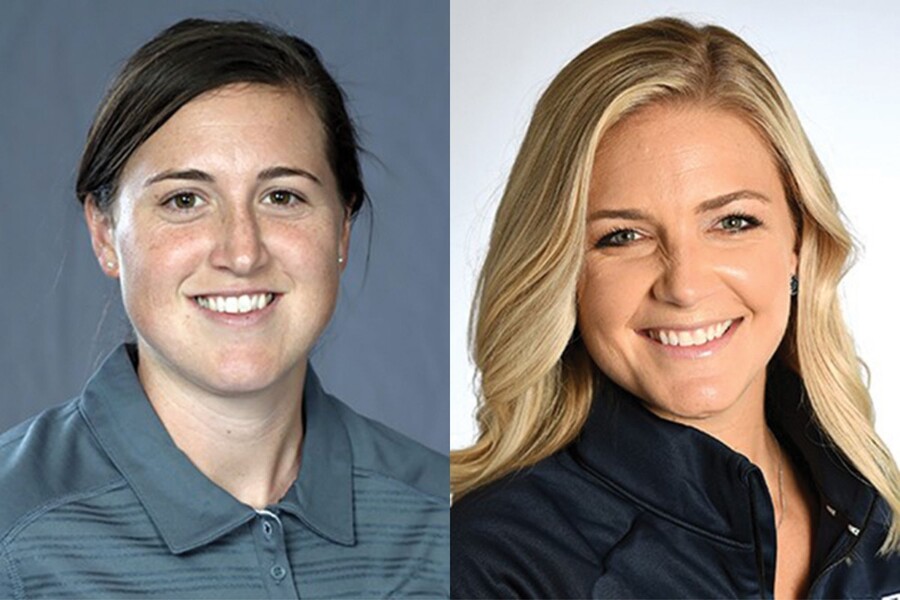 Casey Brown portrait on left, Meredith Schamun portrait on right