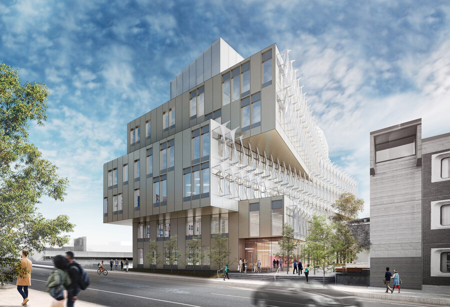 Architectural rendering of a new Penn building as seen from Walnut Street.
