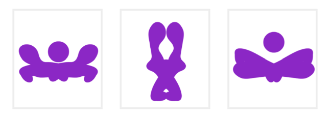 Three abstract symbols in a row, part of visual a communications experiment.