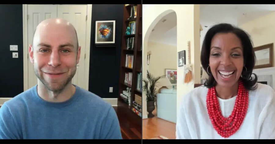 Screen shot of Adam Grant and Erika James.