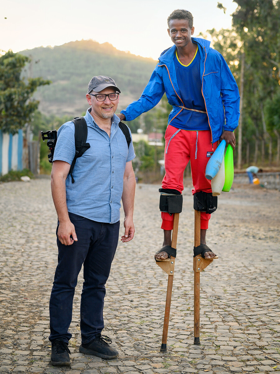 peter decherney with circus performer