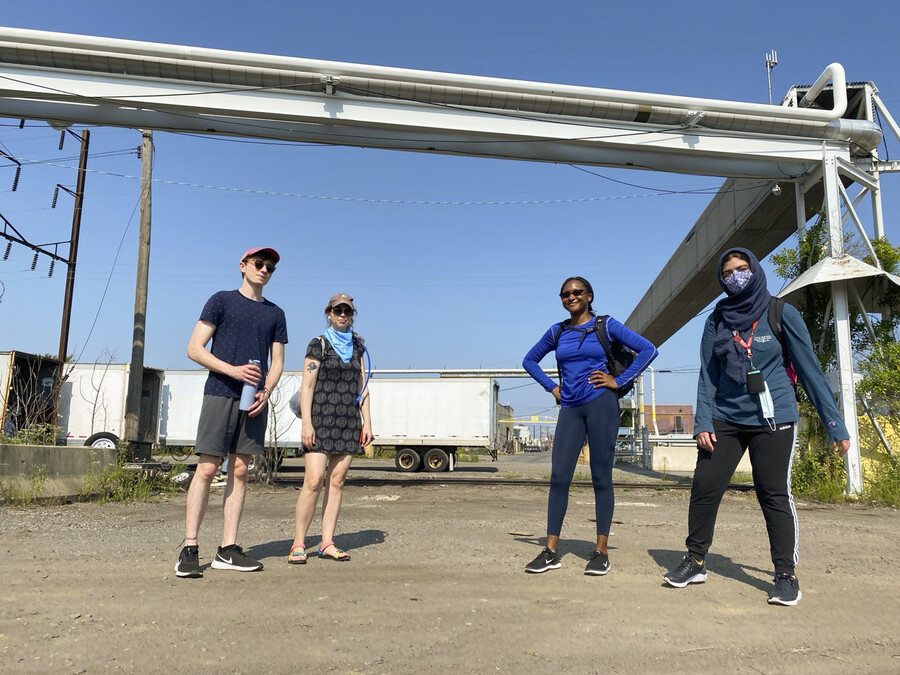 Isaac Gateno,  Sarah Ropp,  Sydney Nixon, Sarah Asfari along the route from Bridesburg to Pier 68