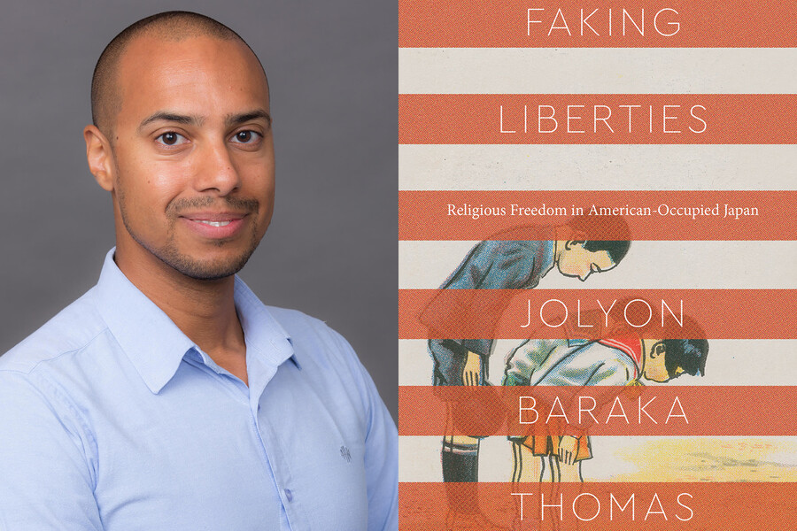 Researcher Jolyon Thomas on left book jacket on right