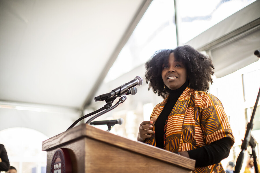 krystal strong speaks at the du bois house celebration