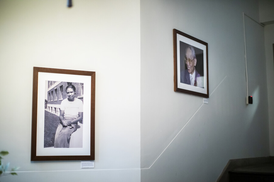 2 portraits in leidy labs stairwell