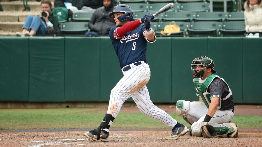 Sophomore third baseman Wyatt Henseler watches the ball after connecting on a pitch.