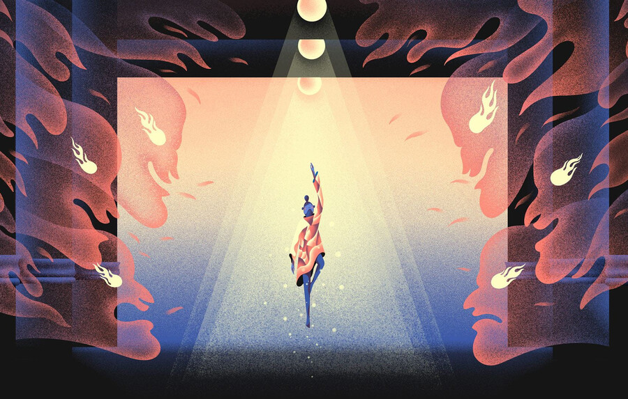 Fantasy drawing of a human overcoming inner demons.