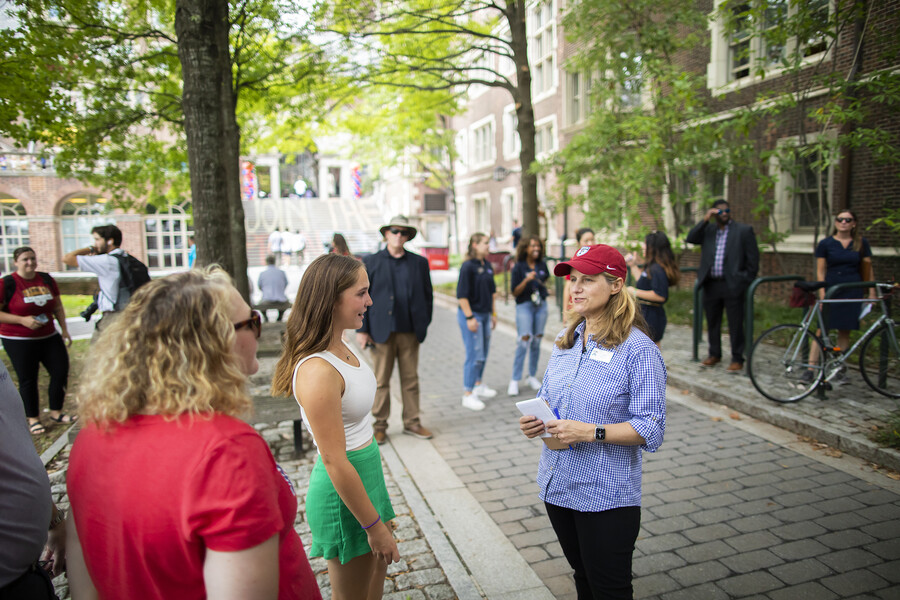 penn president liz magill speaking to an incoming student