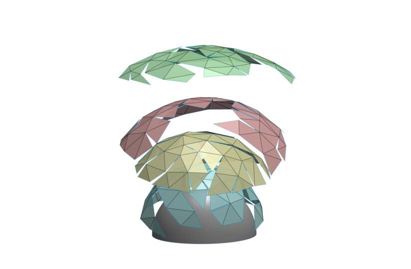Rendering of layers of a helmet illustrating the shift from 2D to 3D materials.