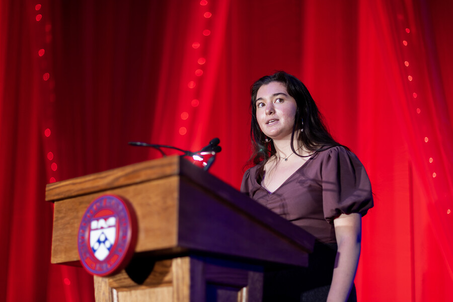 Meg Gladieux at the podium