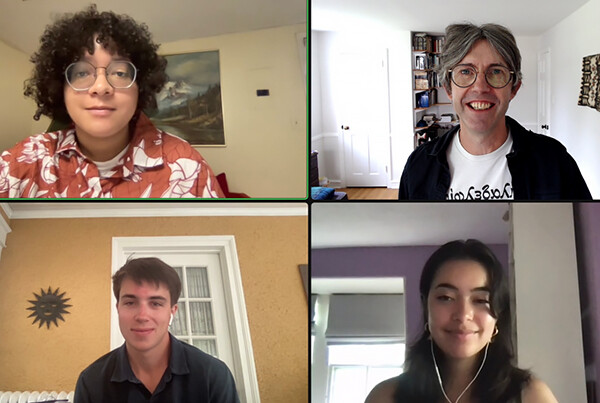 Zoom screenshot clockwise from top left: Dara Sanchez, James Ker, Catherine Sorrentino, and Riley Needham.