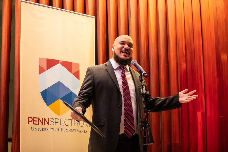 Chaz Howard speaks at a podium at Penn Forward NYC.