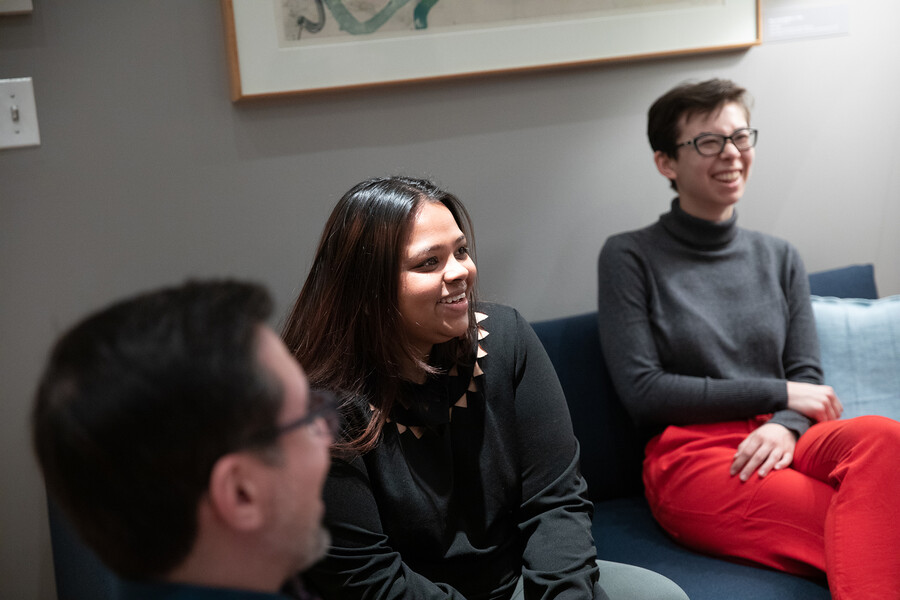 Three first-generation students on a couch.