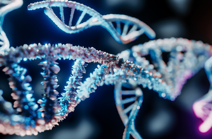 Microscopic view of DNA strands.