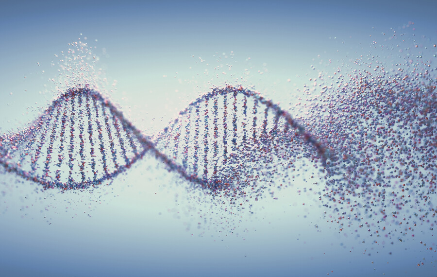 Microscopic view of a DNA chain disintegrating.