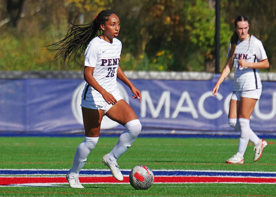 Ginger Fontenot kicks the ball down the field during a home game.