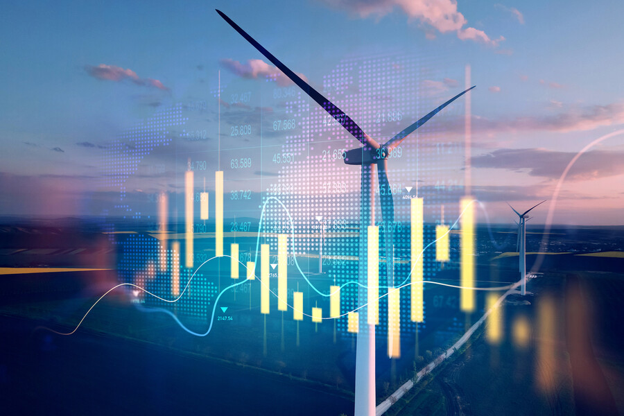 A windmill with statistics of energy consumption overlayed across.