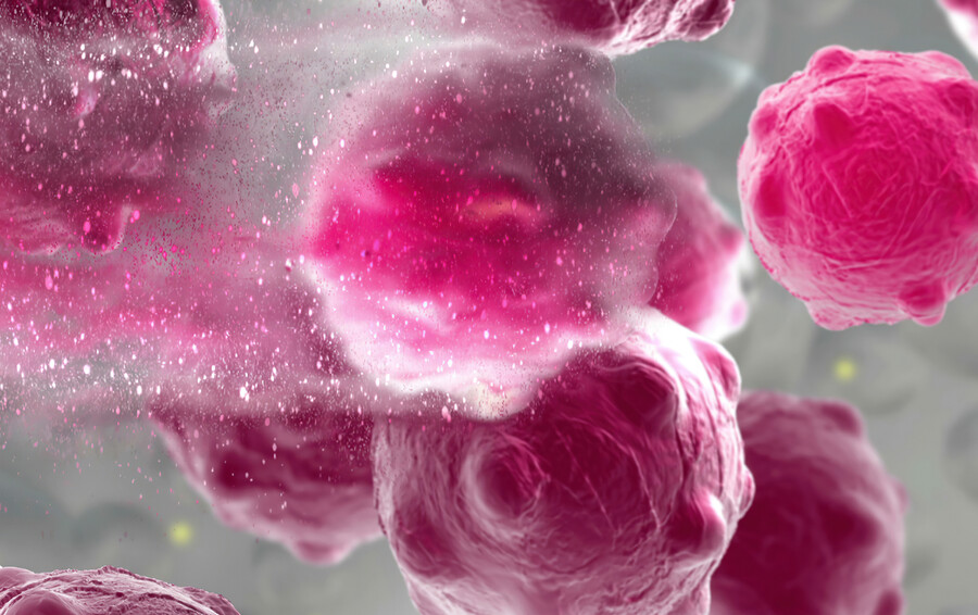 3d illustration of a damaged and disintegrating cancer cell.