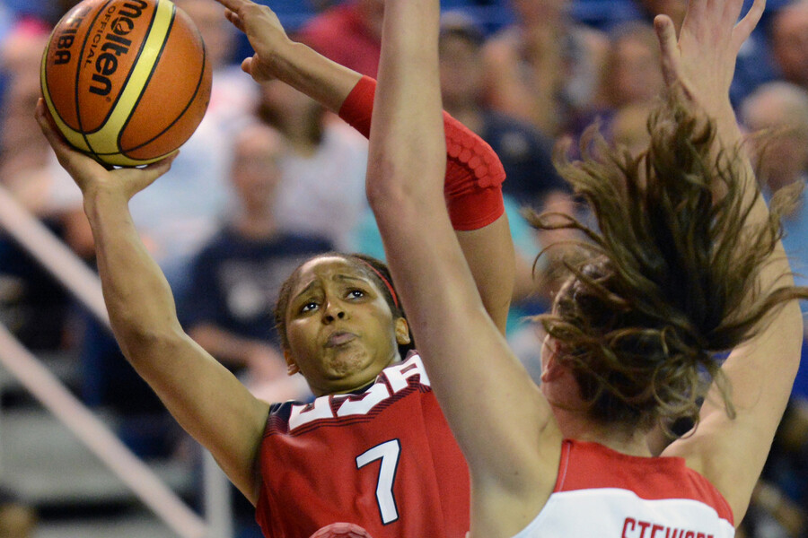 Maya Moore plays basketball.
