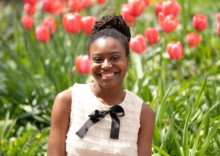 Naima Small in a tulip garden.