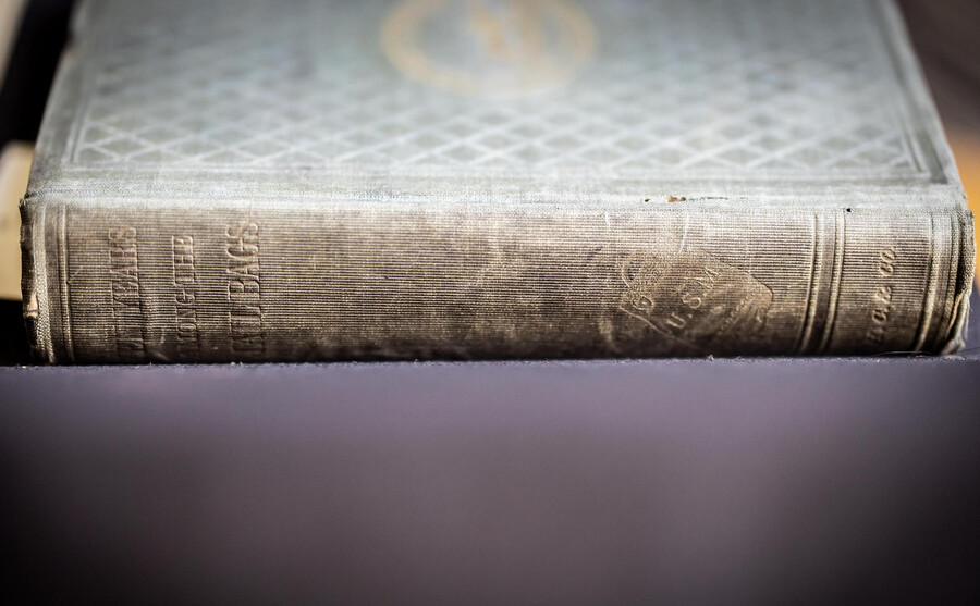 Spine of "Ten Years Among the Mailbags" book.