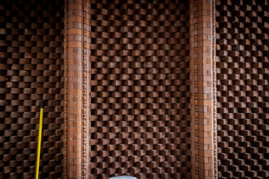 Decorative bricks along the interior of Weitzman Hall.