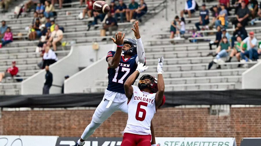 Jared Richardson goes up for the catch against Colgate.