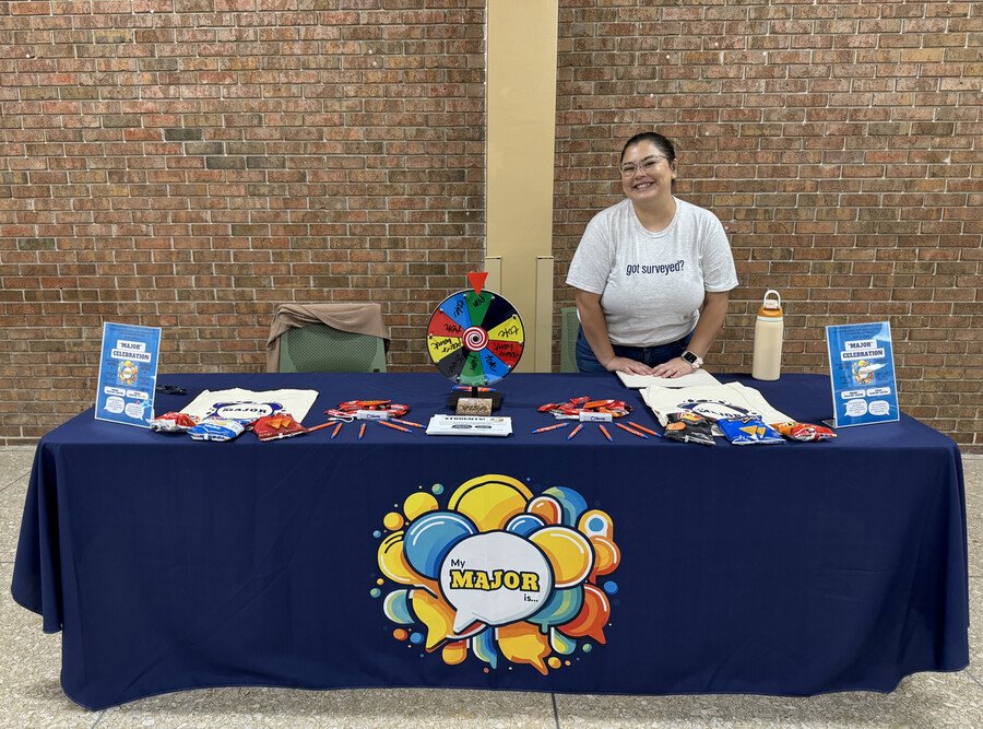 Estefanie Aguilar Padilla conducting fieldwork at a community college. 