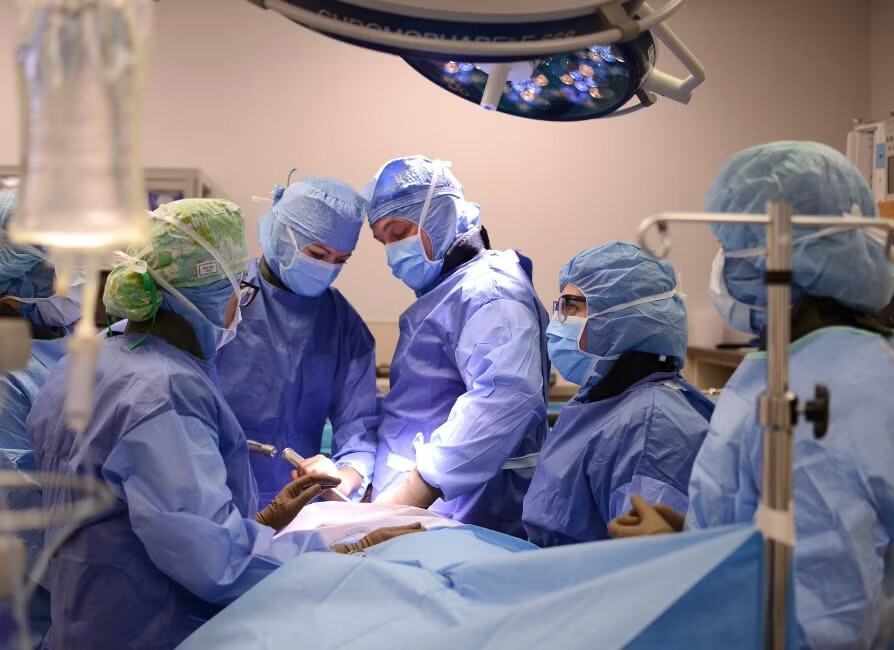 Five Penn veterinary surgeons performing surgery.