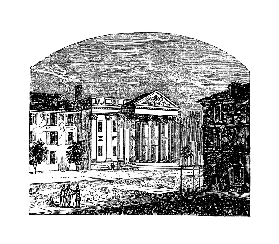 Illustration of the First Bank of the United States in Philadelphia.