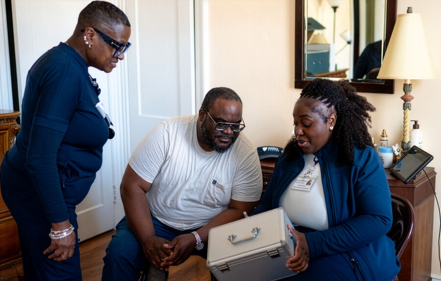 Nurses practice how to talk to patients about properly storing medications