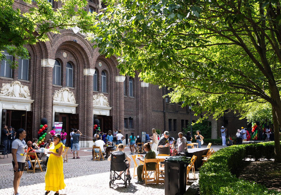 A Juneteenth celebration in front of the Penn Museum. 
