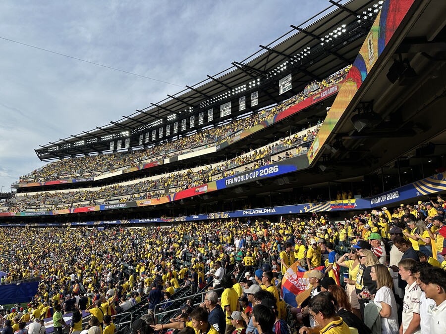 Fans in the stadium in Philly during the World Cup.