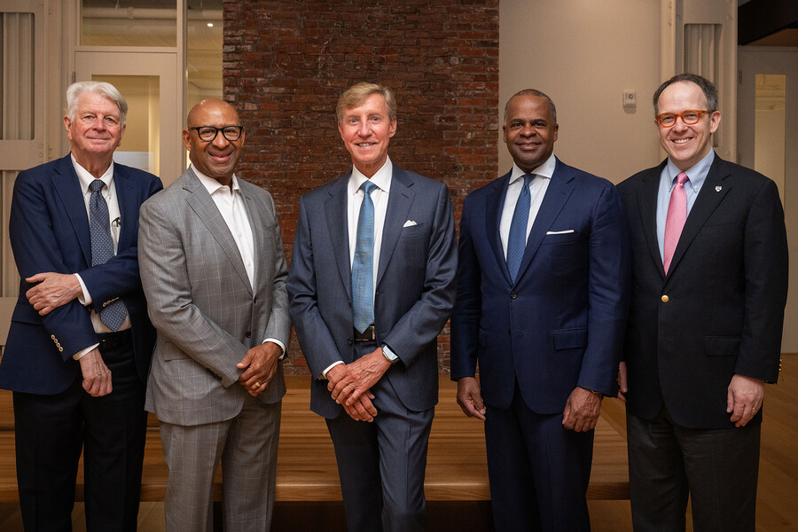 penn president jameson with former mayors and dean steiner