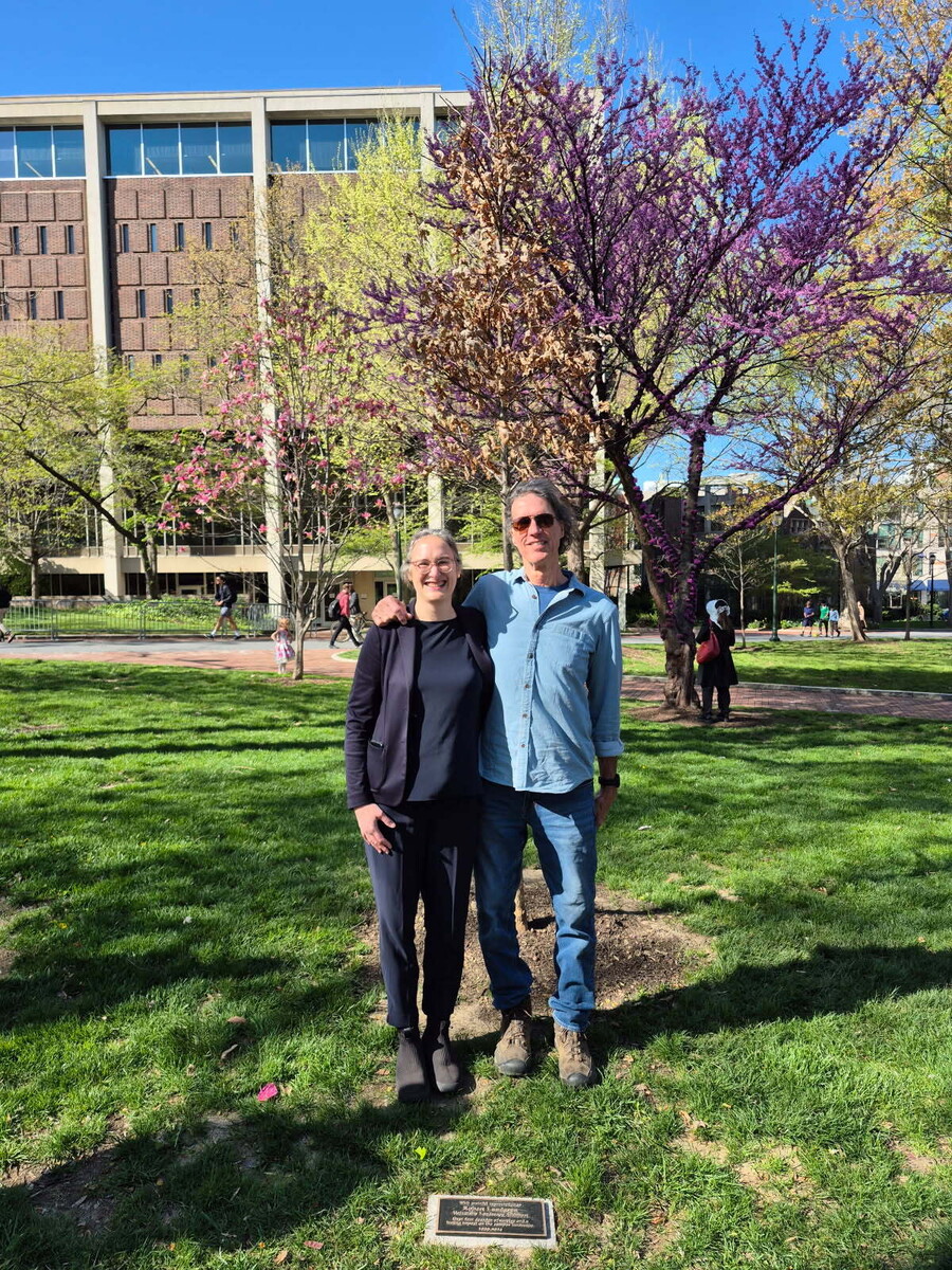 Chloe Cerwinka and Bob Lundgren on College Green at the University of Pennsylvania.