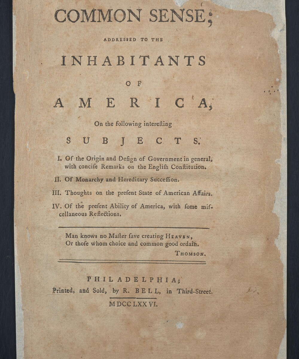 The cover page of "Common Sense," by Thomas Paine.