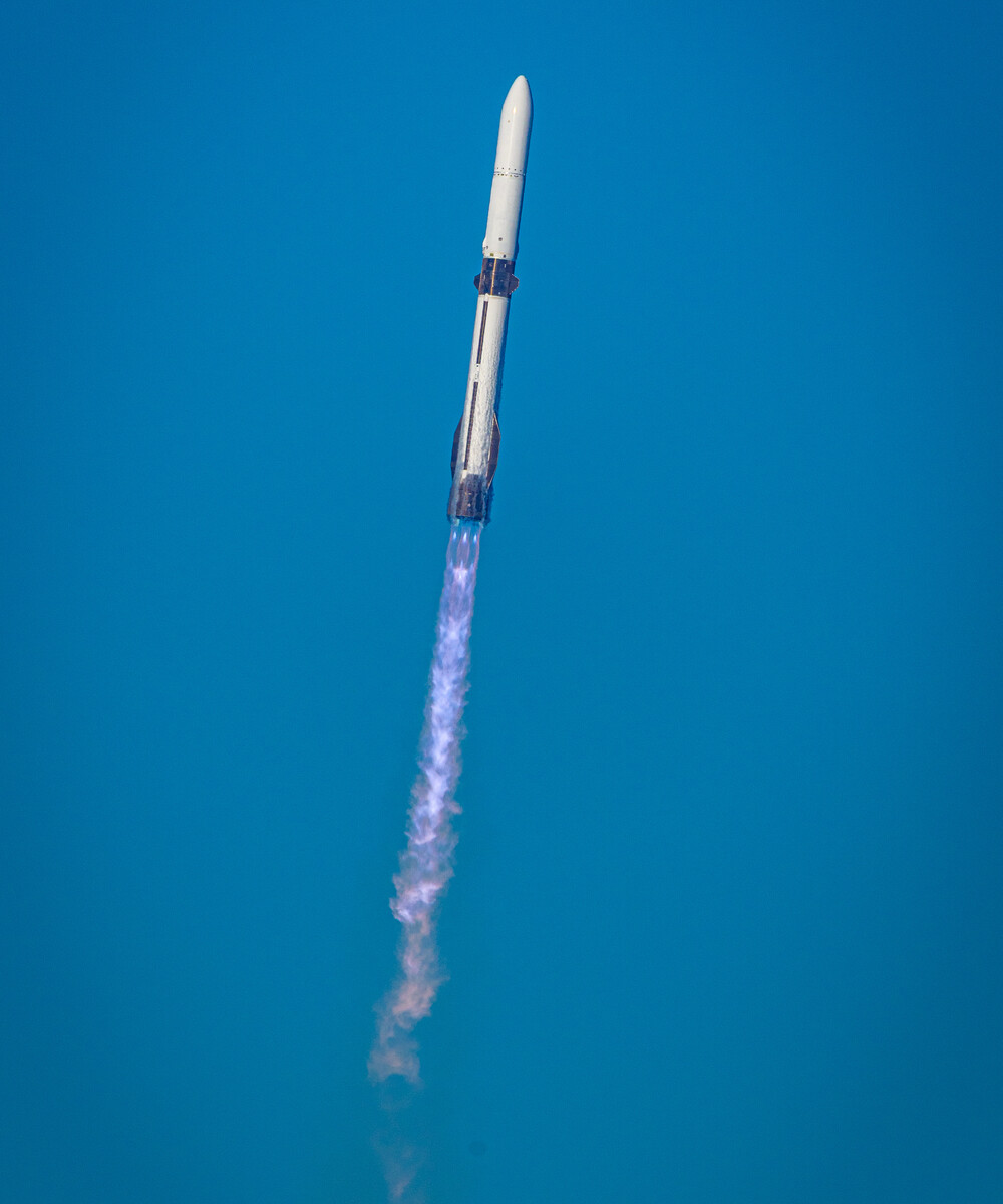The launch of a Blue Origin rocket.
