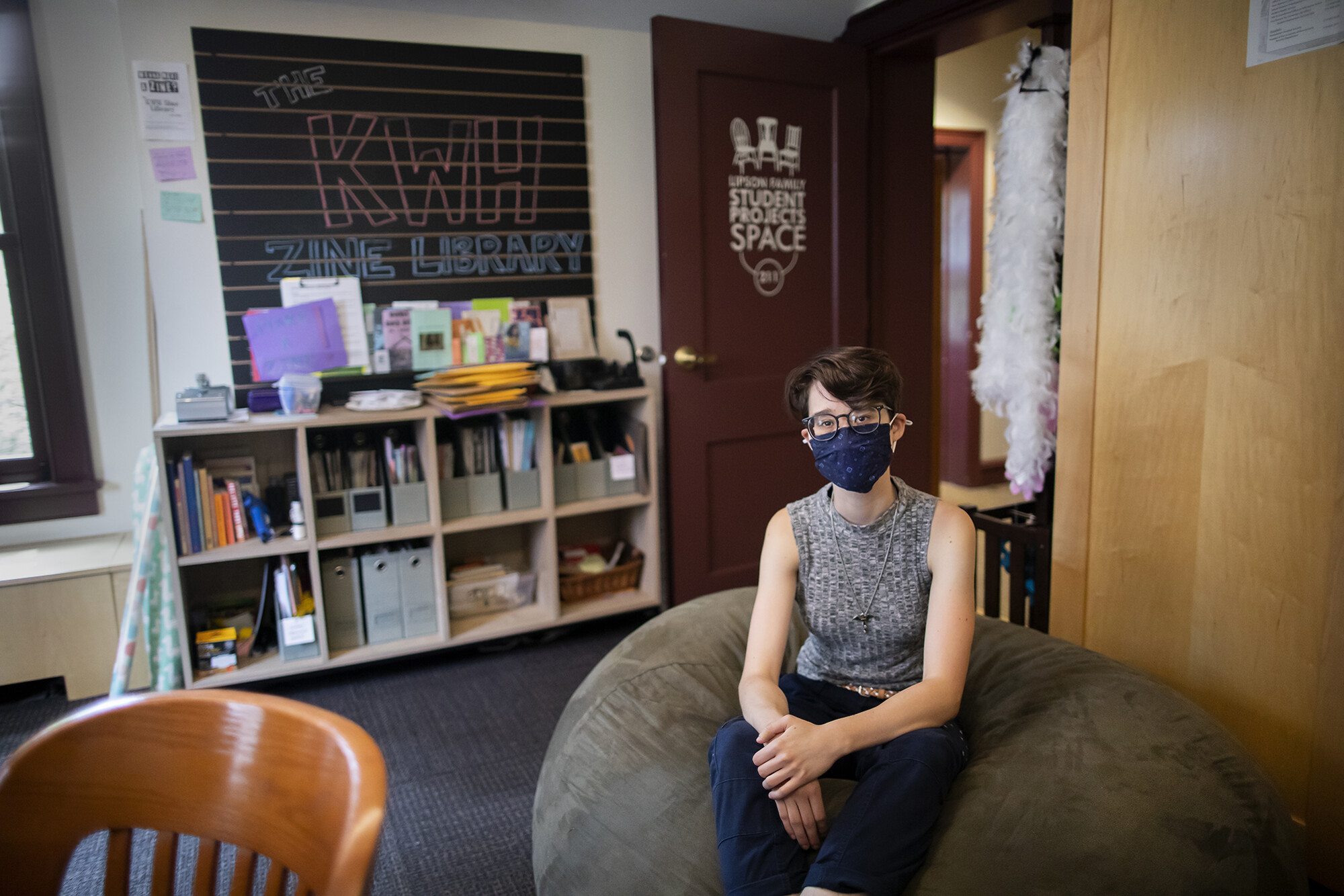 quinn gruber sitting in writers house lounge